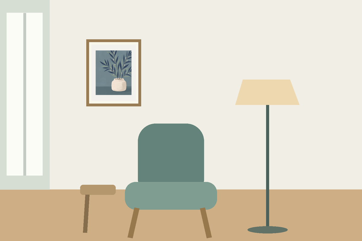 Illustrative reading nook wall art scene with The Last Branch displayed complete in a frame