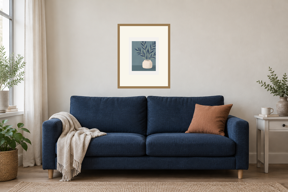 Illustrative white or colored picture mats scene with The Last Branch displayed complete in a frame