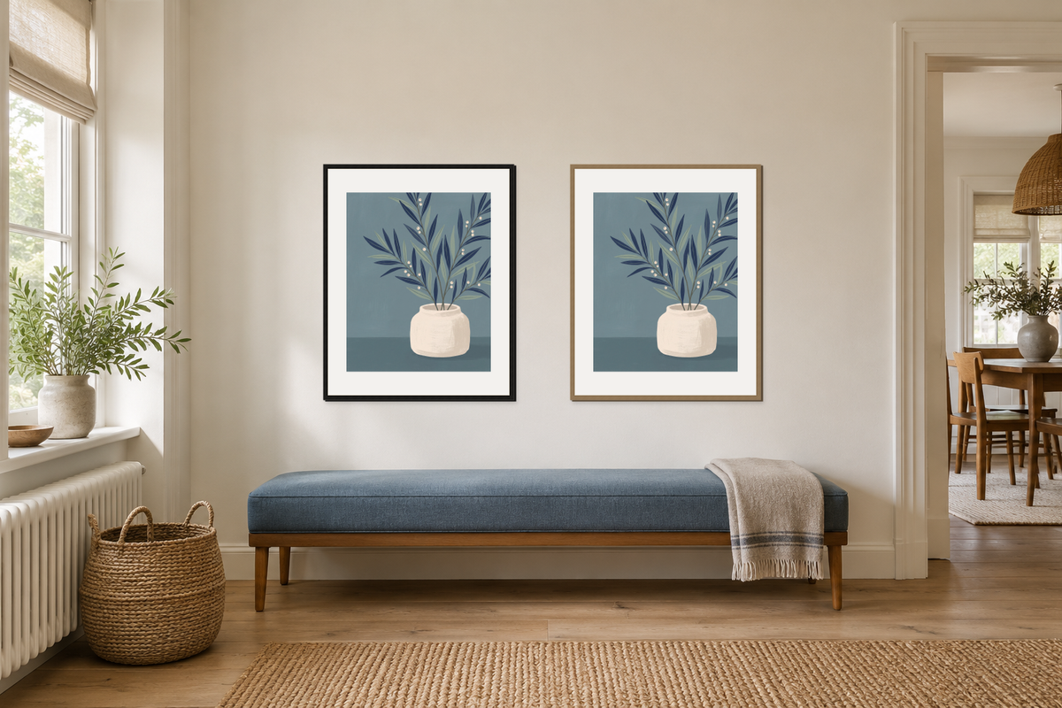 The Last Branch displayed twice on the same wall, with a black frame at left and a light wood frame at right.