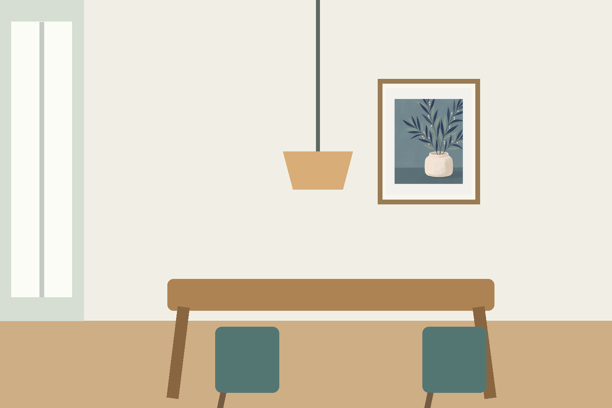 Illustrative dining room wall art scene with The Last Branch displayed complete in a frame