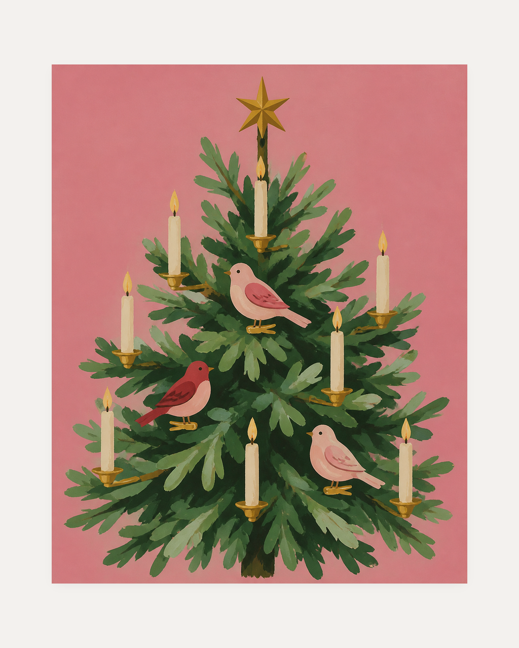 Candlebird Tree unframed candle tree print showing a tree with candles and birds