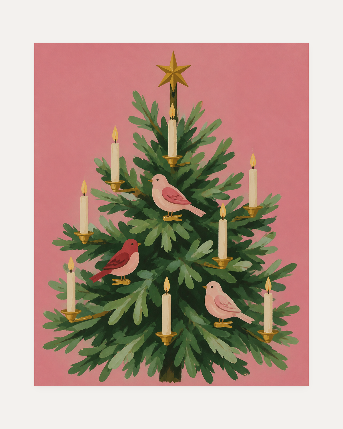 Candlebird Tree unframed candle tree print showing a tree with candles and birds