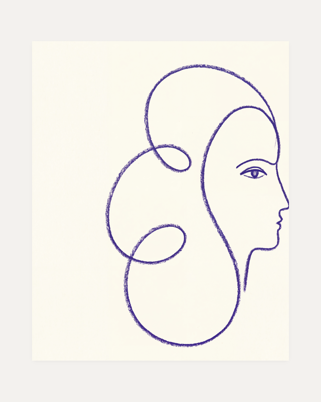 Indigo Profile Line unframed blue line art face print showing face, eye, and line in white and blue