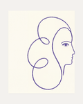 Indigo Profile Line unframed blue line art face print showing face, eye, and line in white and blue