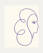 Indigo Profile Line unframed blue line art face print showing face, eye, and line in white and blue