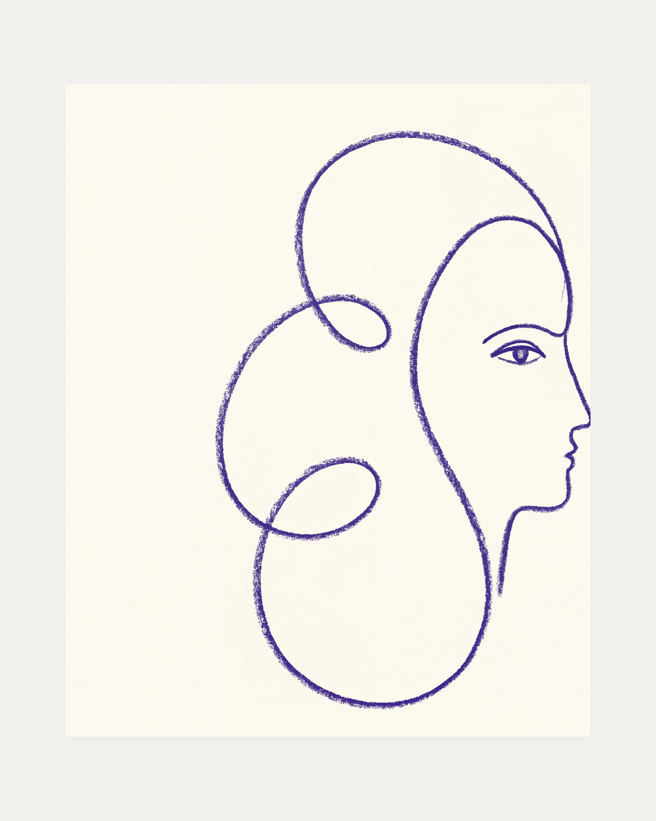 Indigo Profile Line unframed blue line art face print showing face, eye, and line in white and blue