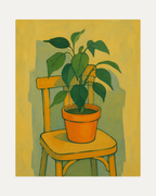 Chair Plant unframed chair plant print showing a plant on a chair against an orange wall
