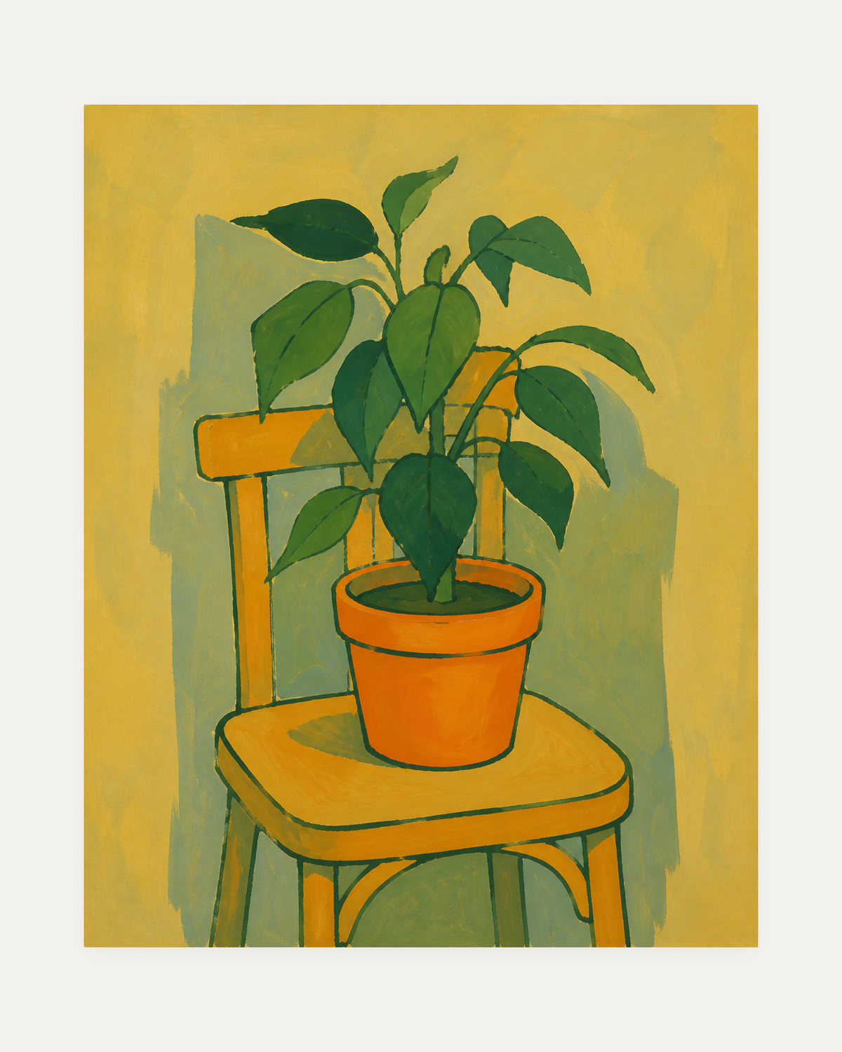 Chair Plant unframed chair plant print showing a plant on a chair against an orange wall