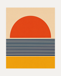 Banked Sun navy stripe sun wall art, terracotta half disc, navy striped banks, mustard base