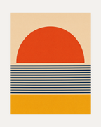 Banked Sun navy stripe sun wall art, terracotta half disc, navy striped banks, mustard base
