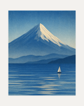 Harbor Peak unframed mountain art prints print showing a snow-capped peak and one sailboat