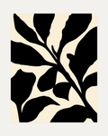 Small Berry Knot Stem, berry knot stem wall art print, black stem, serrated leaves, ivory ground