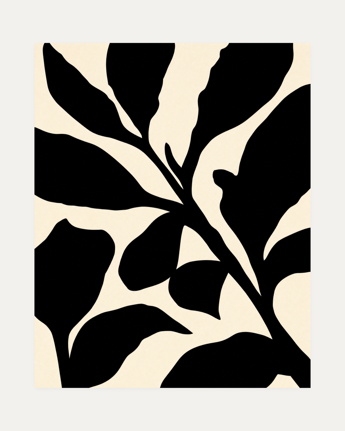 Small Berry Knot Stem, berry knot stem wall art print, black stem, serrated leaves, ivory ground