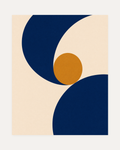 Two Navy Arcs One Ochre Disk unframed abstract navy blue wall art print showing two navy arcs and one ochre disk on cream