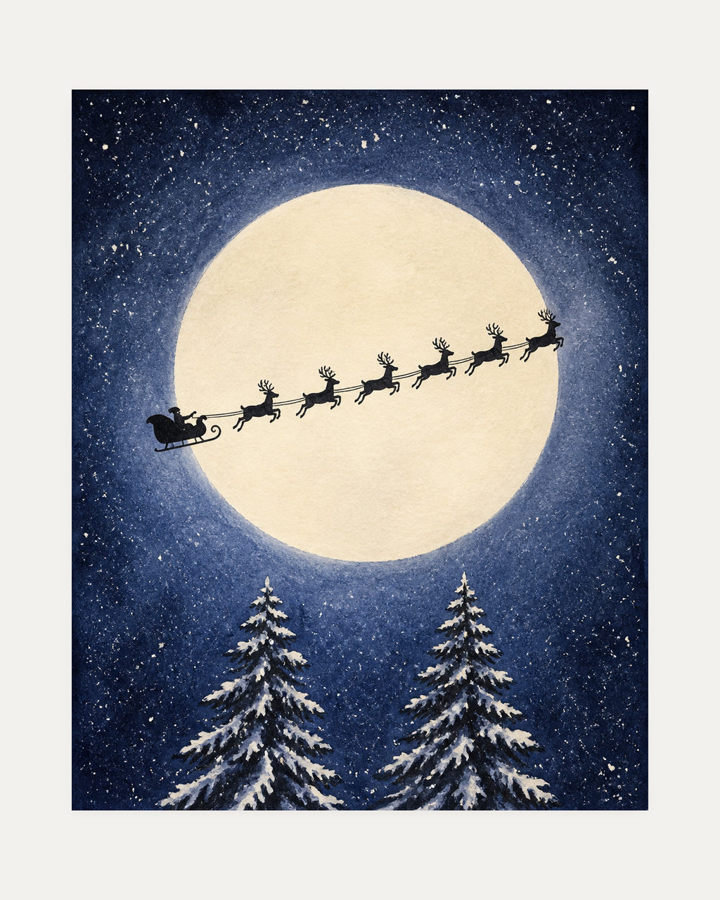 Midnight Sleigh unframed moon sleigh print showing a sleigh crossing a full moon