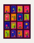 After Hours unframed neon window grid print showing sixteen neon windows on a dark ground