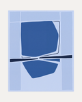 Azure Reflection unframed navy blue geometric wall art print showing deep azure panels on pale blue with a midnight bar
