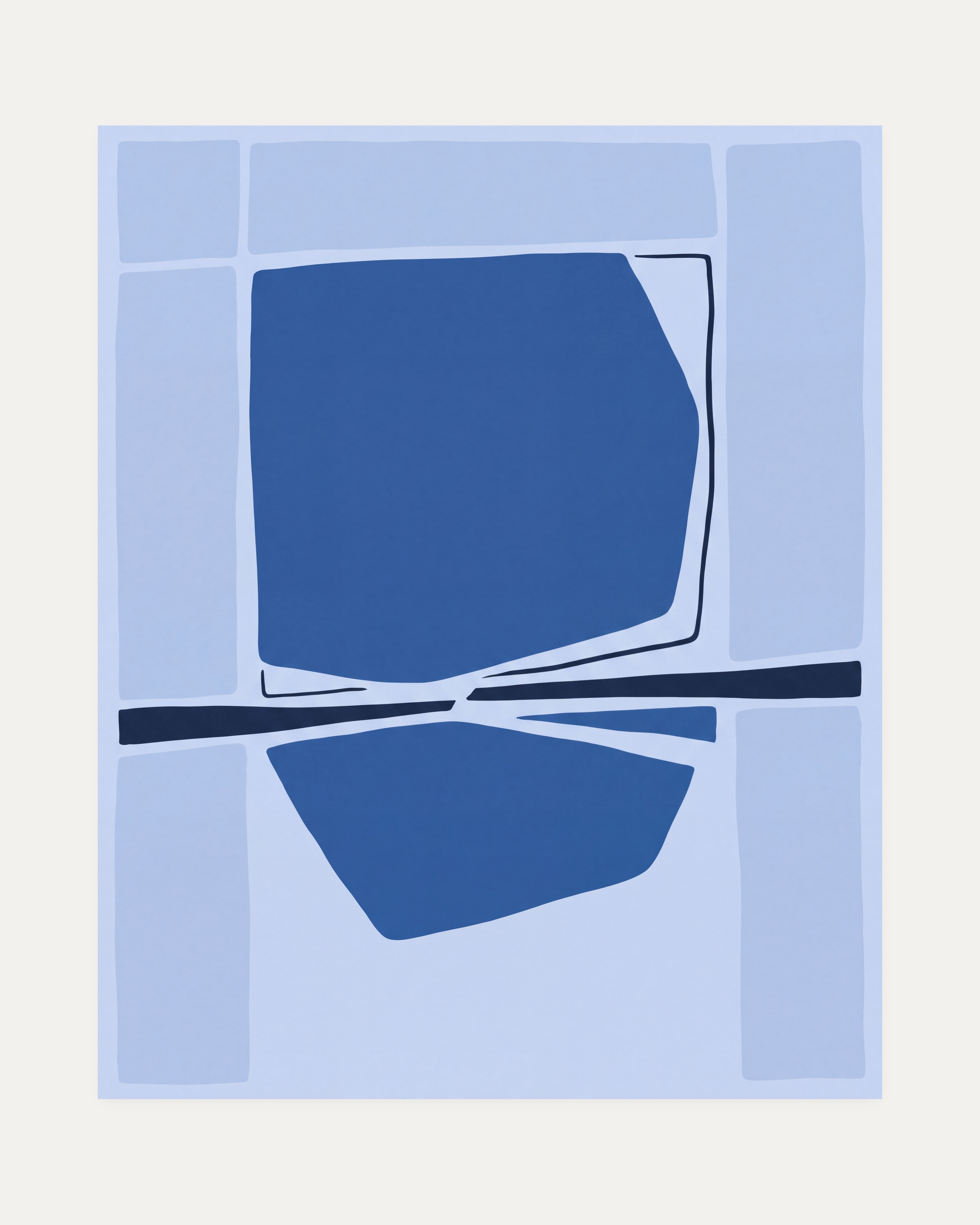 Azure Reflection unframed navy blue geometric wall art print showing deep azure panels on pale blue with a midnight bar