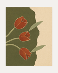 Tulips Break Olive Slab unframed tulip print showing rust tulips, olive slab, cream field