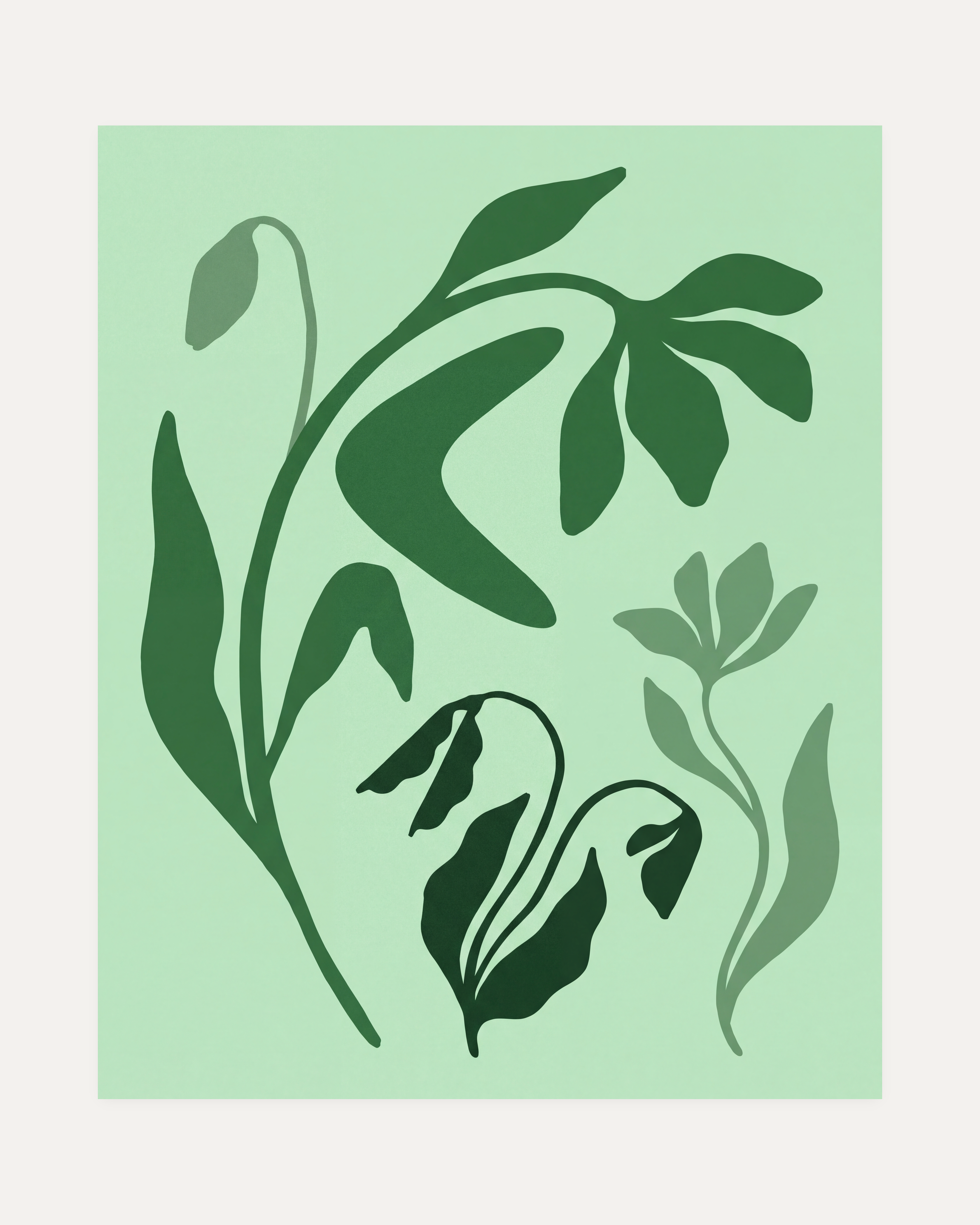 Green Wildflower unframed green wildflower wall art print showing deep green wildflower silhouettes on mint