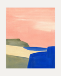 Blue Cliff Pink unframed color block cliffs print showing cliff, water, and sky in pink, blue, and beige