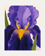 One Giant Yellow Beard unframed purple iris wall art print showing oversized purple bearded iris with yellow center and green leaves