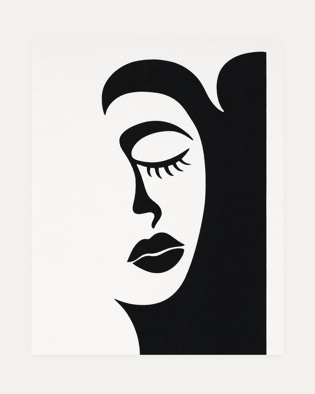 Spare Face unframed graphic face print showing a black and white face in profile