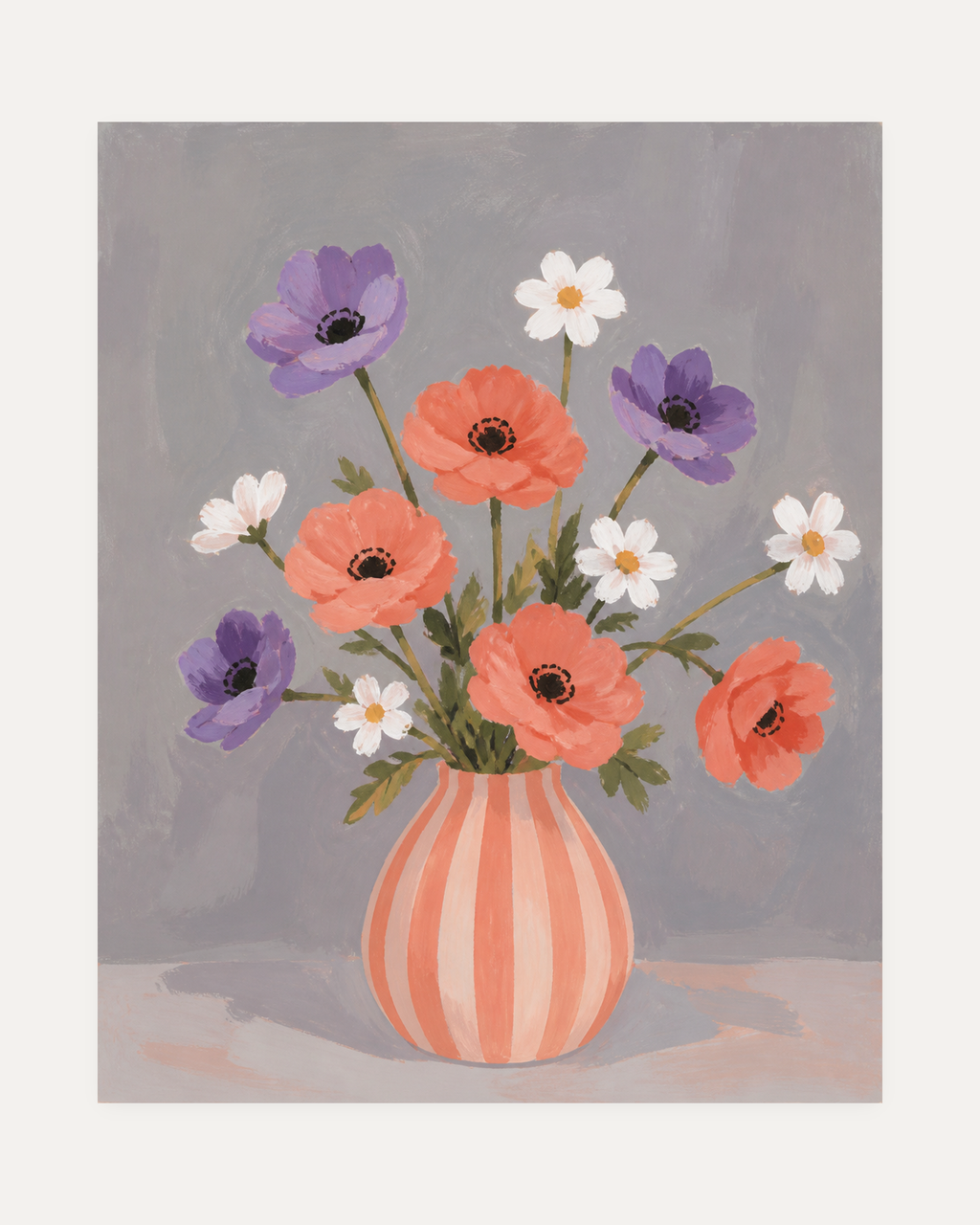 Anemone Morning unframed anemone wall art print showing anemones in a striped vase