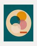 Circle Stack teal circle geometric wall art, overlapping teal, cream, orange and brown circles with a short rectangle
