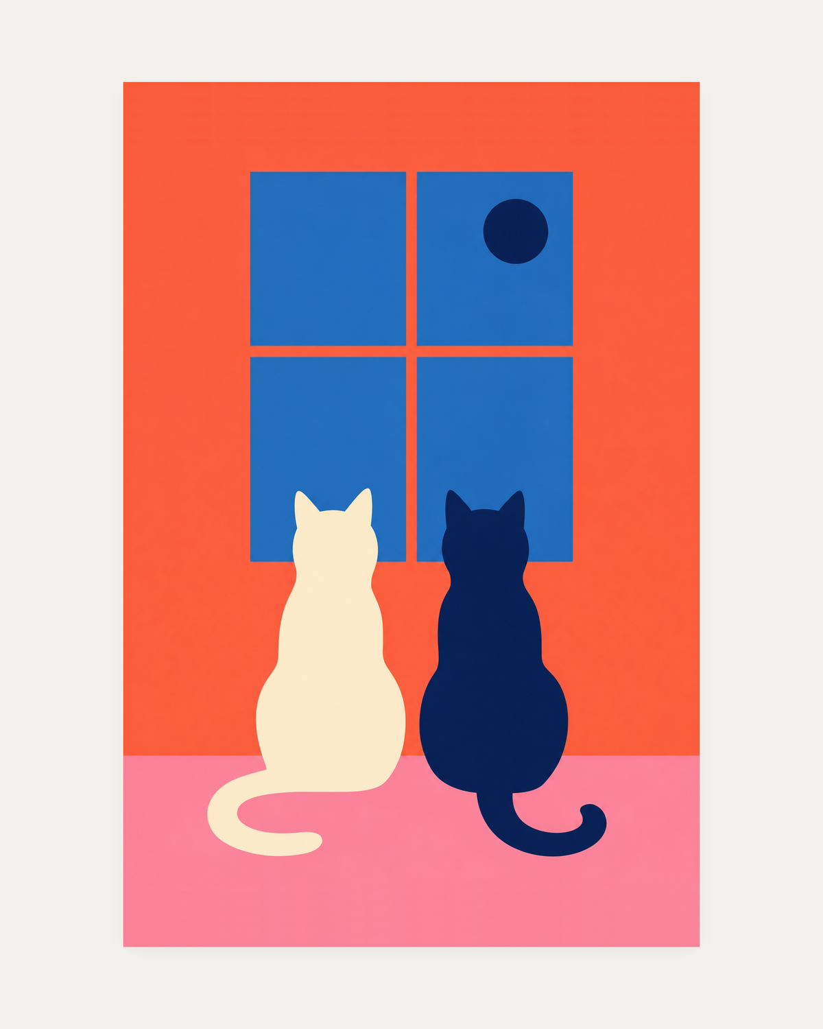 coral and navy wall art print, portrait orientation (2:3 proportion)