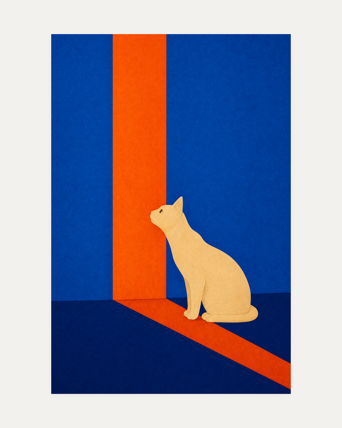 cobalt and orange mid-century wall art print, portrait orientation (2:3 proportion)
