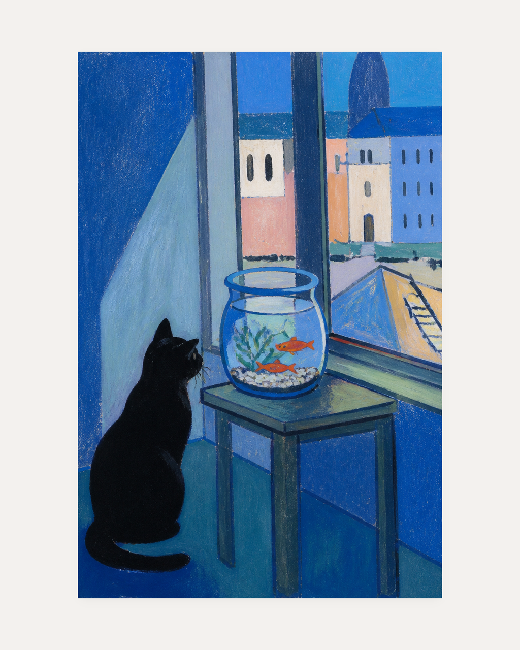 blue and orange wall art print, portrait orientation (2:3 proportion)
