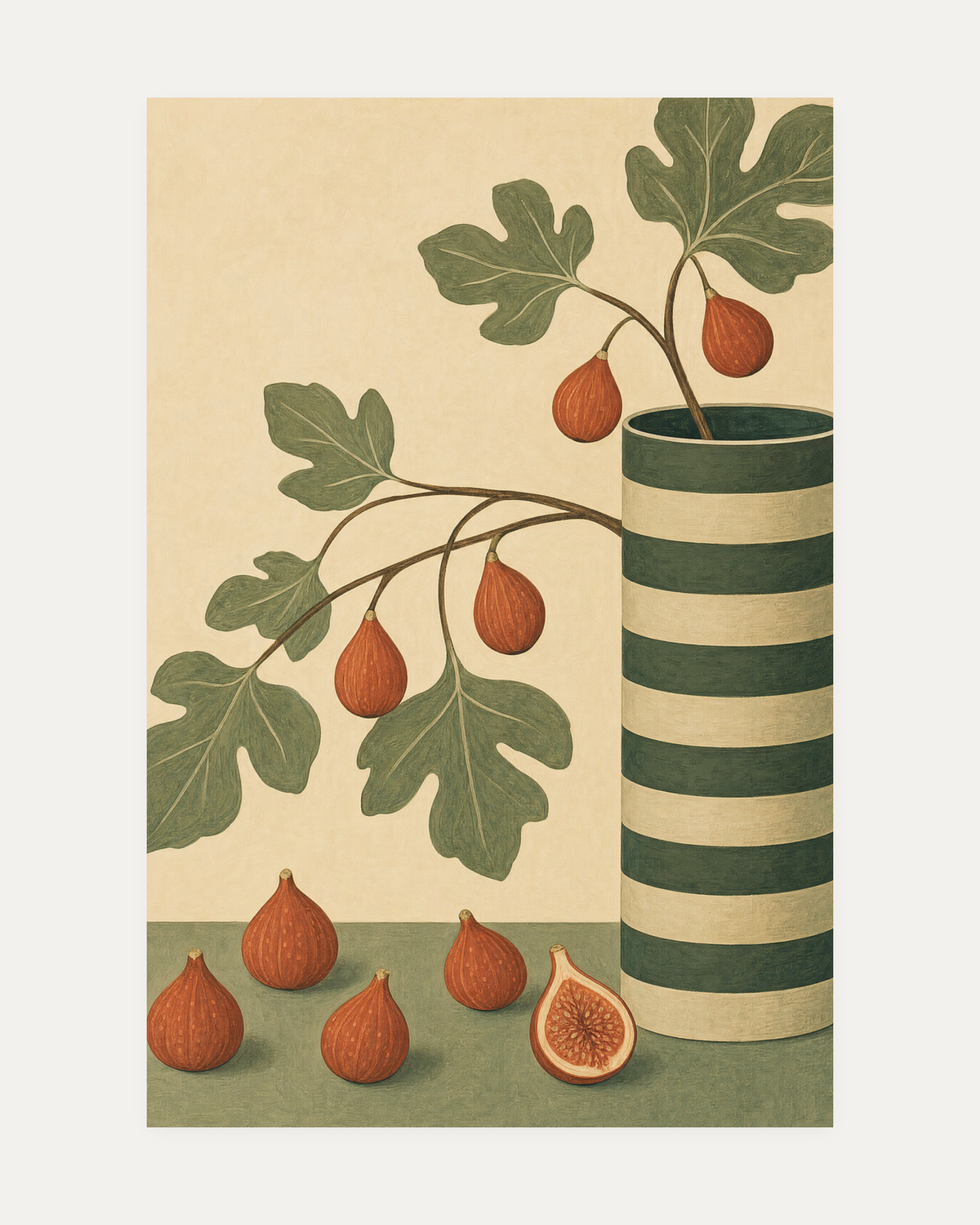 Figs Leaning Left on Cream unframed wall art print gallery image