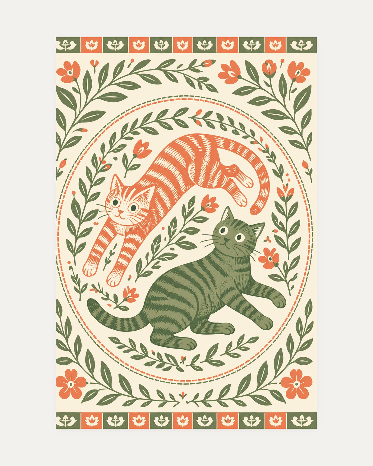 coral and olive wall art print, portrait orientation (2:3 proportion)