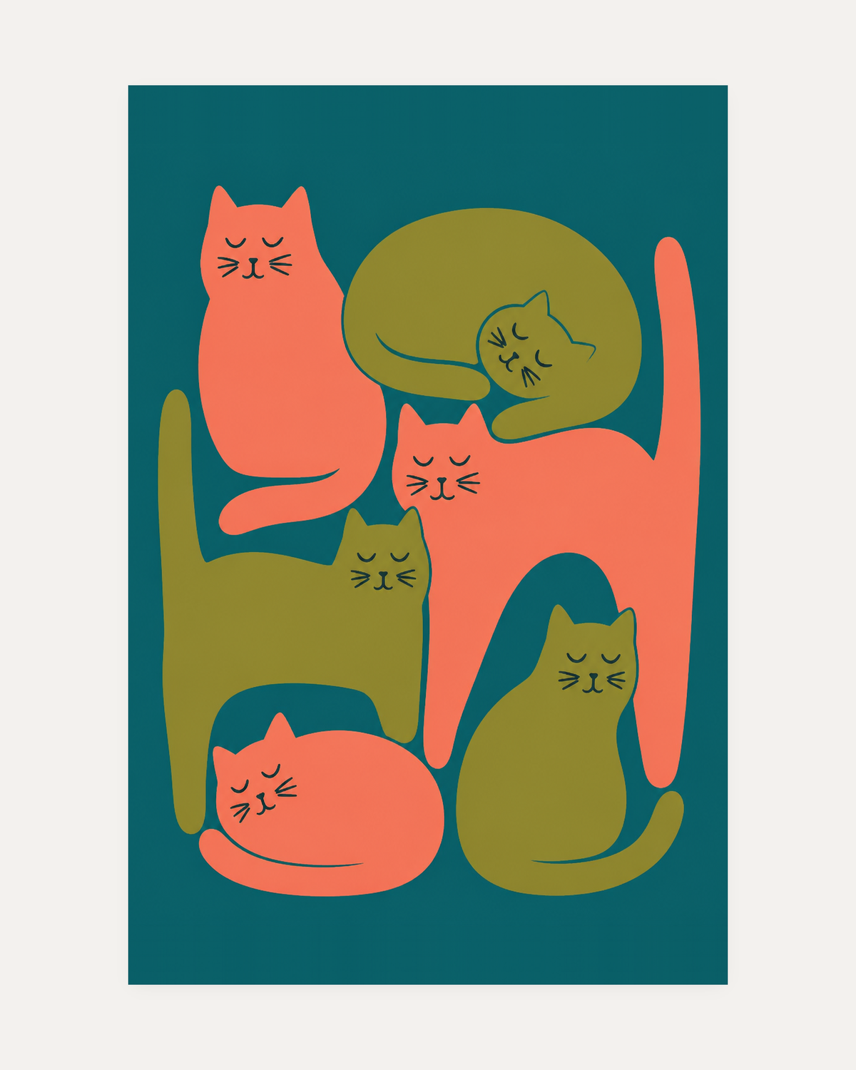 teal and coral wall art print, portrait orientation (2:3 proportion)