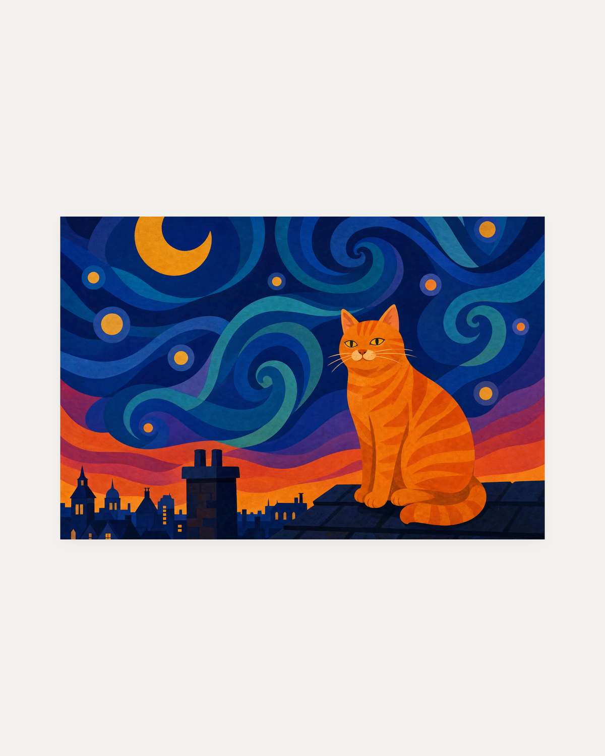 orange and cobalt minimalist wall art print, landscape orientation (2:3 proportion)
