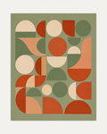 Sage Hour unframed abstract mid century wall art print showing sage and terracotta circles on a sage field