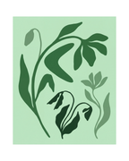 Green Wildflower unframed green wildflower wall art print showing deep green wildflower silhouettes on mint