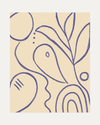 Single Eye and Blue Contour, blue profile line drawing wall art print, single eye, navy contour, cream field
