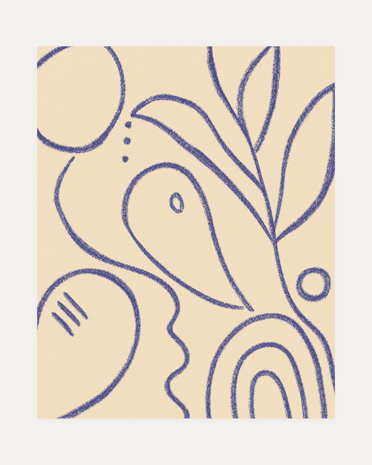 Single Eye and Blue Contour, blue profile line drawing wall art print, single eye, navy contour, cream field
