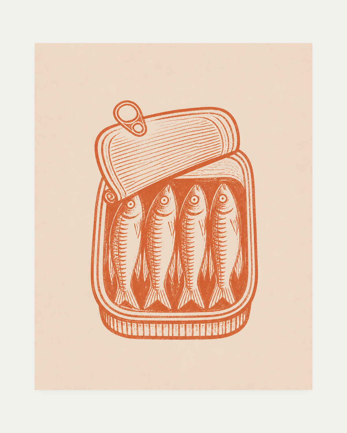 Sardine Lunch unframed fish prints print showing an open tin of sardines