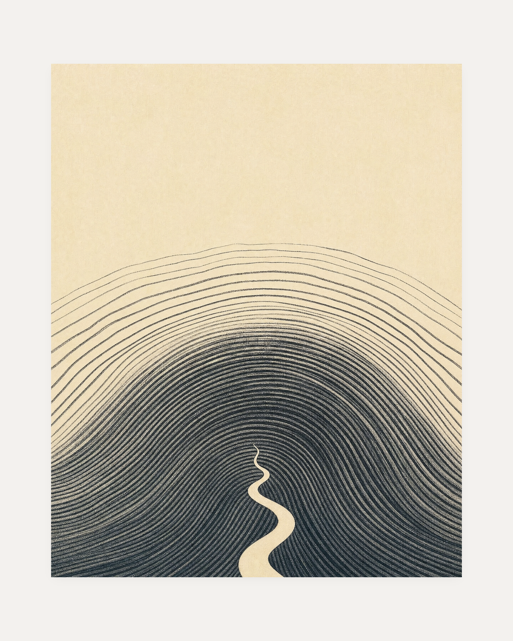 Charcoal Hill Rings unframed topographic line print showing charcoal hill rings, cream path