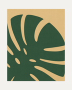 Monstera Cut monstera leaf wall art, single forest green split leaf cropped on warm beige background