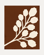 Cream Bloom Brown unframed brown floral wall art print showing branch and seed pods in brown and off-white