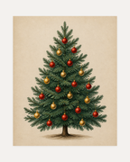 Holiday Fir unframed ornament fir print showing a fir with red and gold baubles
