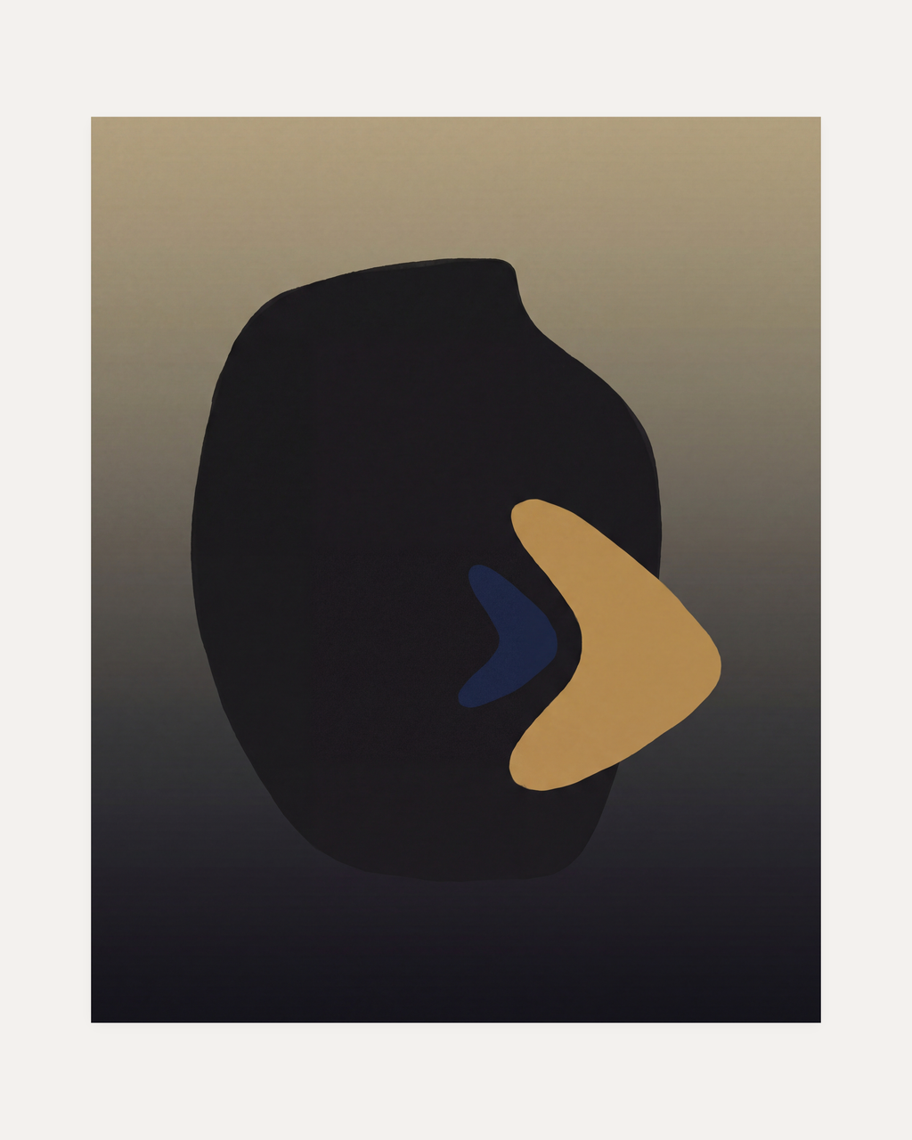 Dark Vessel unframed black mid century wall art print showing charcoal vessel with mustard and navy accents