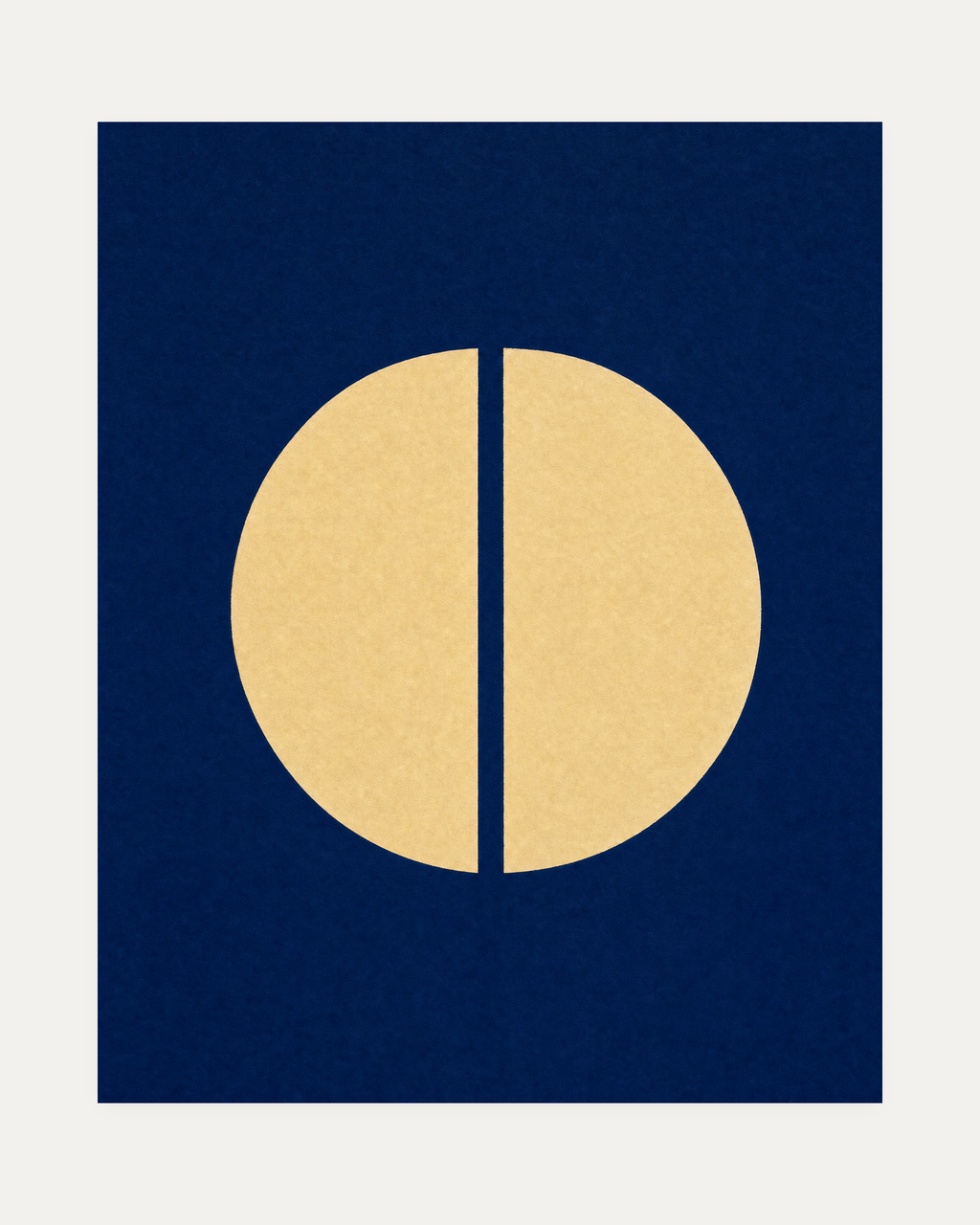 Noon Split Circle unframed circle art print showing split cream circle, navy field