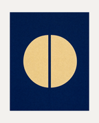 Noon Split Circle unframed circle art print showing split cream circle, navy field