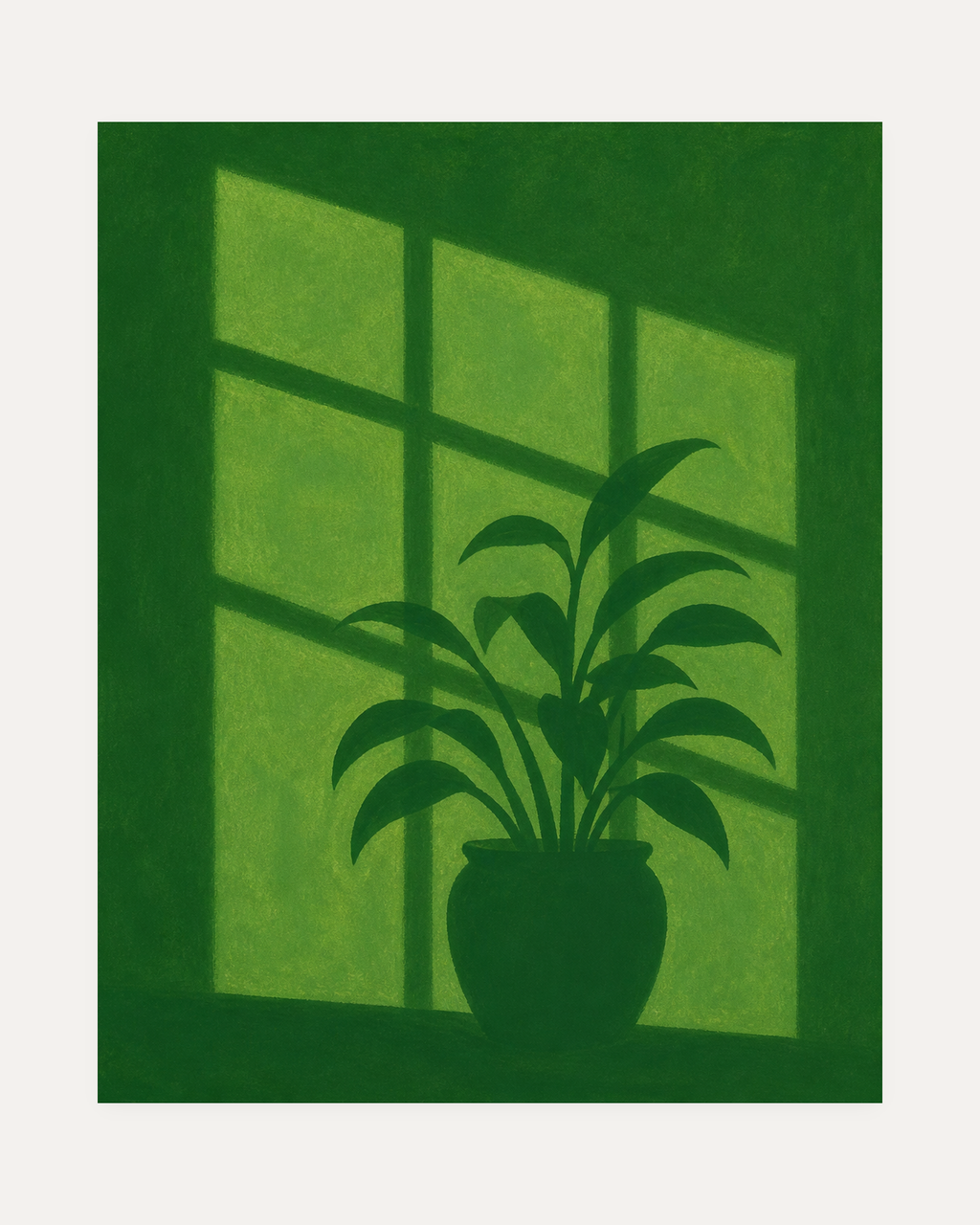 Shadow Plant unframed plant prints print showing a plant silhouette at a green window