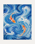 Turning Koi unframed koi wall art print showing two orange koi in blue waves